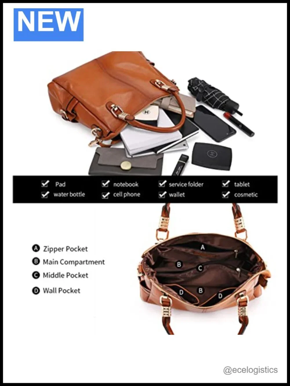 Genuine Leather Tote and Crossbody Bag Bundle Set for Women with Adjustable